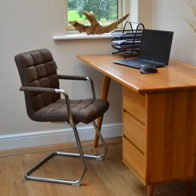 Miami Office Chair Antique Brown Faux Leather & Chrome