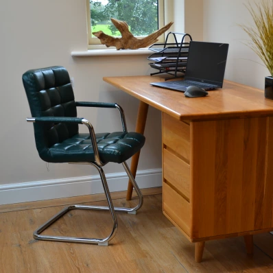 Miami Office Chair Bottle Green Faux Leather & Chrome