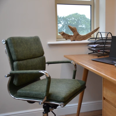 Chester Office Chair Vintage Green Faux Leather & Chrome
