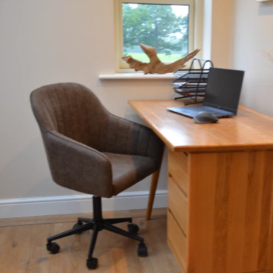 Lule Antique Brown Leather Swivel Office Chair Black Base