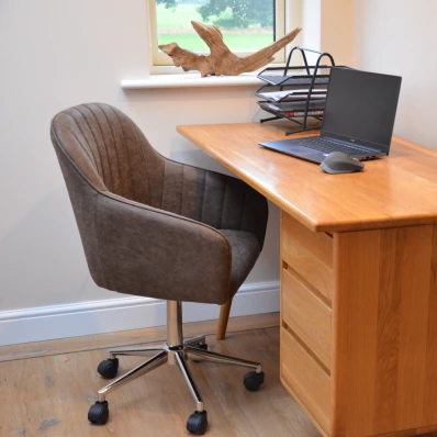 Lule Antique Brown Leather Swivel Office Chair Chrome Base