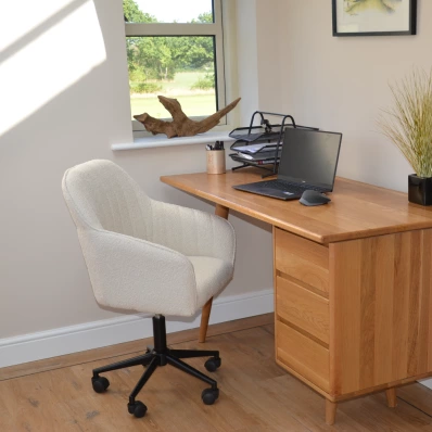 Lule Cream Boucle Swivel Office Desk Chair Black Base