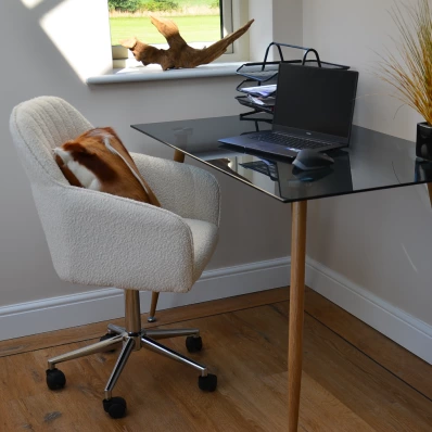 Lule Cream Boucle Swivel Office Desk Chair Chrome Base
