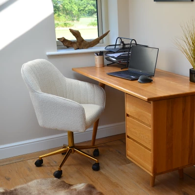 Lule Cream Boucle Swivel Office Desk Chair Gold Base