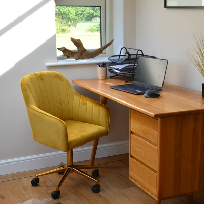 Lule Mustard Velvet Swivel Office Desk Chair Gold Base