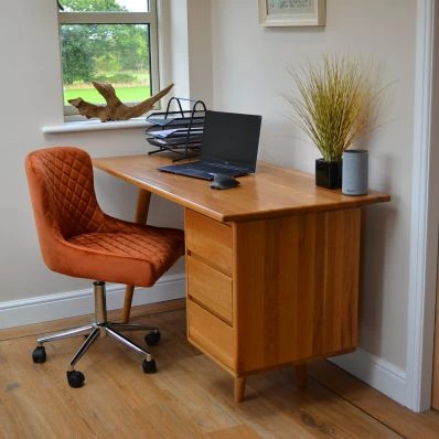 Heron Burnt Orange Velvet Swivel Office Chair With Chrome Base