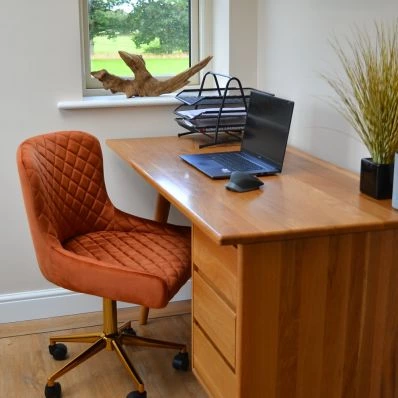 Heron Burnt Orange Velvet Swivel Office Chair With Gold Base