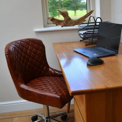 Heron Office Chair Vintage Brown Faux Leather & Chrome