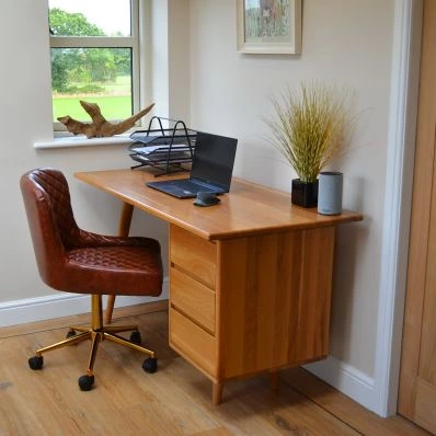 Heron Office Chair Vintage Brown Faux Leather & Gold