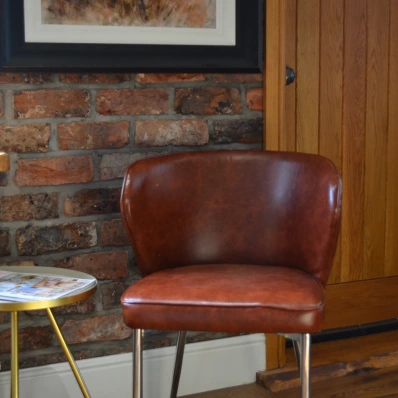 Belisimo Dining Chair Vintage Tan Brown Faux Leather & Chrome Legs