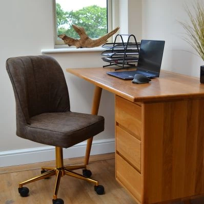 Blaydon Office Chair Antique Brown Faux Leather & Gold