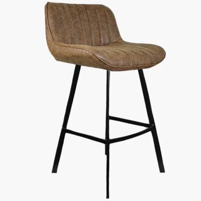 Islay Bar Stool Antique Brown Leather & Black Leg 75cm