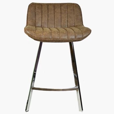 Islay Bar Stool Aged Brown Leather & Chrome Leg 65cm