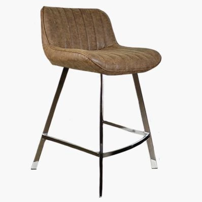 Islay Bar Stool Antique Brown Leather & Chrome Leg 65cm
