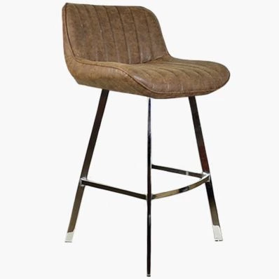Islay Bar Stool Antique Brown Leather & Chrome Leg 75cm