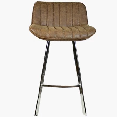 Islay Bar Stool Aged Brown Leather & Chrome Leg 75cm