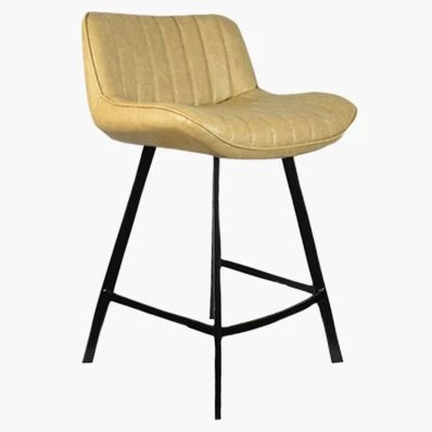 Islay Bar Stool Cream Leather & Black Leg 65cm