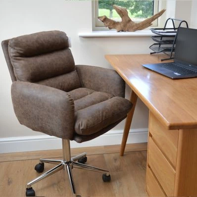Jackson Office Chair Antique Brown Faux Leather & Chrome Base