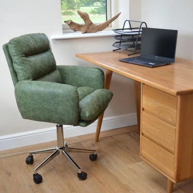 Jackson Office Chair Vintage Green Faux Leather & Chrome Base