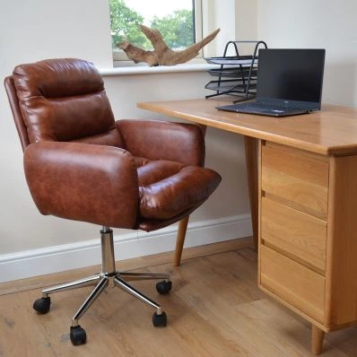 Jackson Office Chair Vintage Brown Faux Leather & Chrome Base