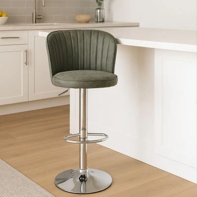 Jardin Bar Stool Vintage Grey Leather & Chrome Base