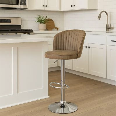 Jardin Bar Stool Antique Brown Leather & Chrome Base