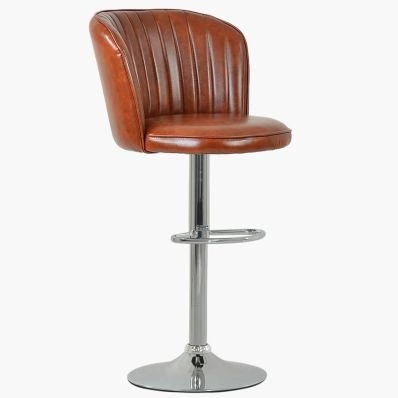Jardin Bar Stool Vintage Tan Brown Leather & Chrome Base