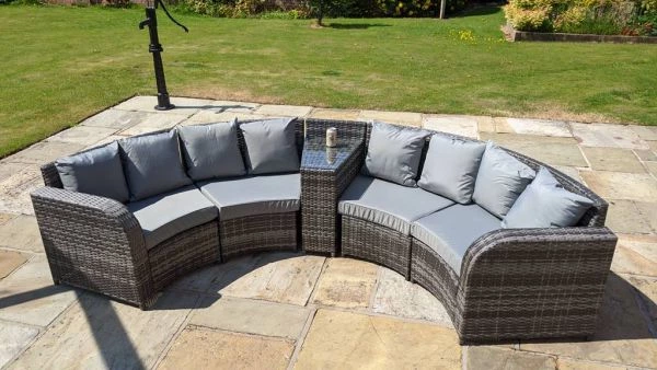 Jerez 4 Seater Garden Rattan Circle Sofa Set with Table Brown