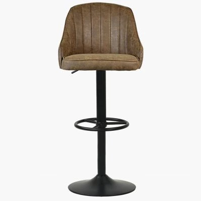 Kanto Bar Stool Aged Brown Leather & Black Base