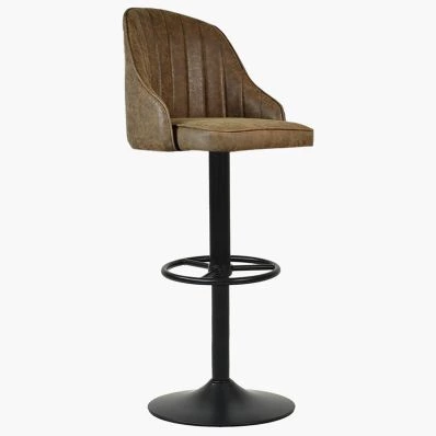 Kanto Bar Stool Antique Brown Leather & Black Base