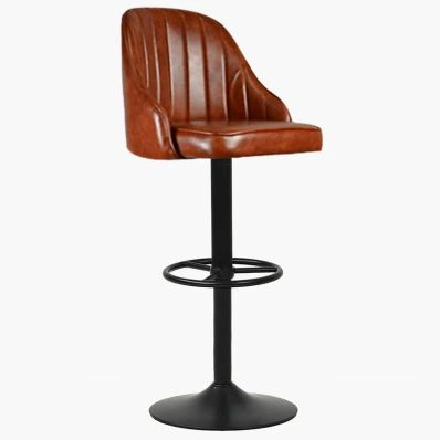 Kanto Bar Stool Vintage Tan Brown Leather & Black Base