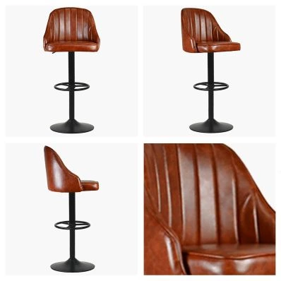 Kanto Bar Stool Tan Brown Leather & Black Base