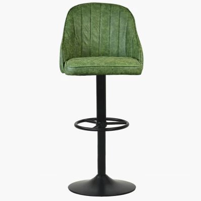 Kanto Bar Stool Aged Olive Green Leather & Black Base