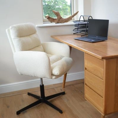 Katarni Office Chair Cream Boucle Fabric & Black