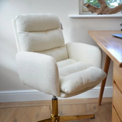 Katarni Office Chair Cream Boucle Fabric & Gold