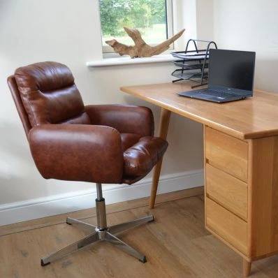 Katarni Office Chair Vintage Brown Faux Leather & Chrome