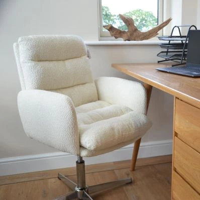 Katarni Office Chair Cream Boucle Fabric & Chrome