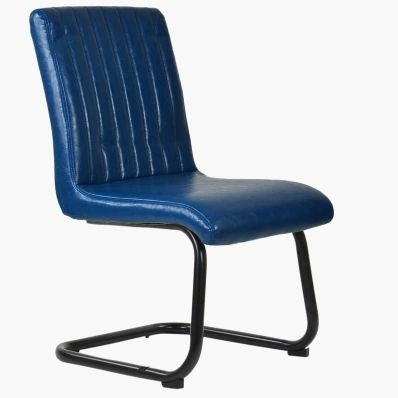 Kendal Dining Chair Blue Faux Leather & Black Legs