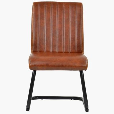 Kendal Dining Chair Tan Brown Faux Leather & Black Legs