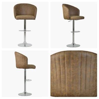 Kenton Bar Stool Antique Brown Leather & Chrome Base