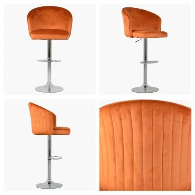 Kenton Bar Stool Burnt Orange Velvet & Chrome Base