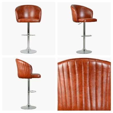 Kenton Bar Stool Vintage Tan Brown Leather & Chrome Base