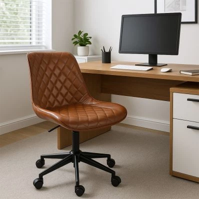 Key Office Chair Vintage Brown Faux Leather & Black Base