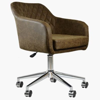 Langham Office Chair Antique Brown Faux Leather & Chrome