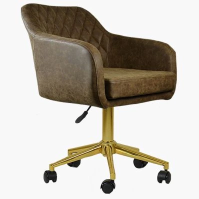 Langham Office Chair Antique Brown Faux Leather & Gold