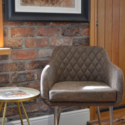 Langham Carver Dining Chair Antique Brown Faux Leather & Gold Legs