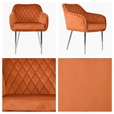 Langham Carver Dining Chair Burnt Orange Velvet & Chrome Legs