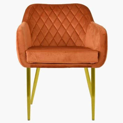 Langham Carver Dining Chair Burnt Orange Velvet & Gold Legs