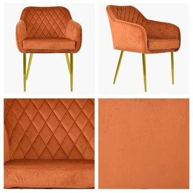 Langham Carver Dining Chair Burnt Orange Velvet & Gold Legs