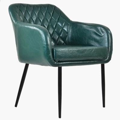 Langham Carver Dining Chair Bottle Green Faux Leather & Black Legs